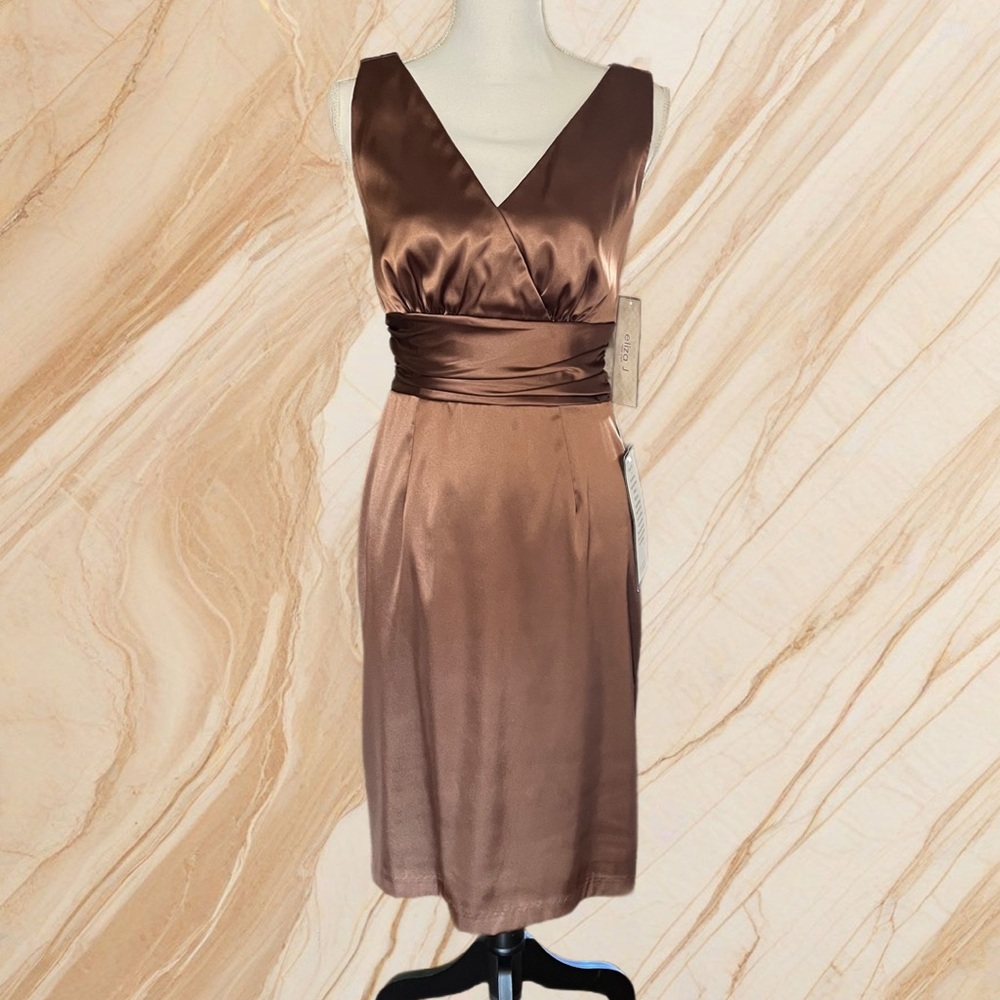 NWT Eliza J bronze/mocha  colored satin dress